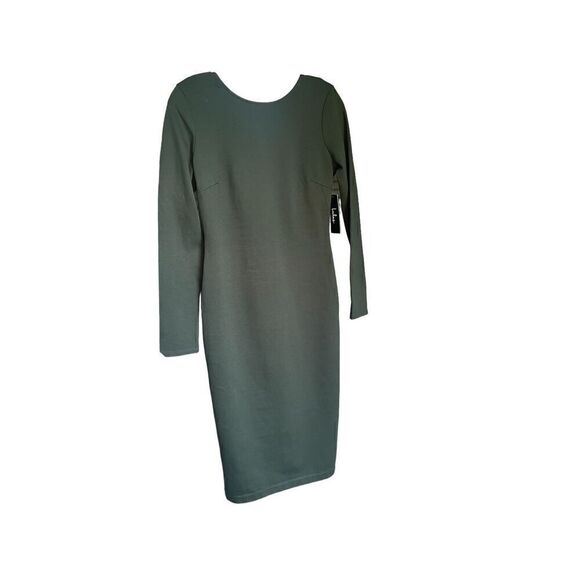 NWT Lulus Olive Green Open Back Long Sleeve Round Neck Dress Size L Party Knee L - Picture 4 of 16